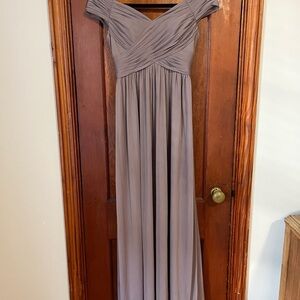 Azazie Off-Shoulder Taupe Maxi Dress